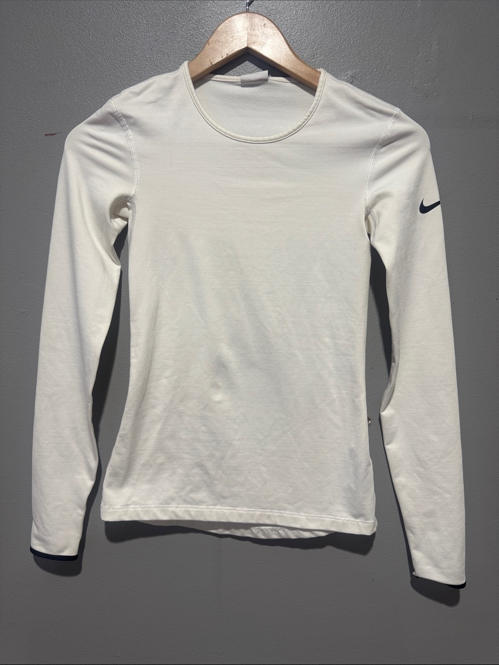 Nike White Long-Sleeve Crew with Black Swoosh